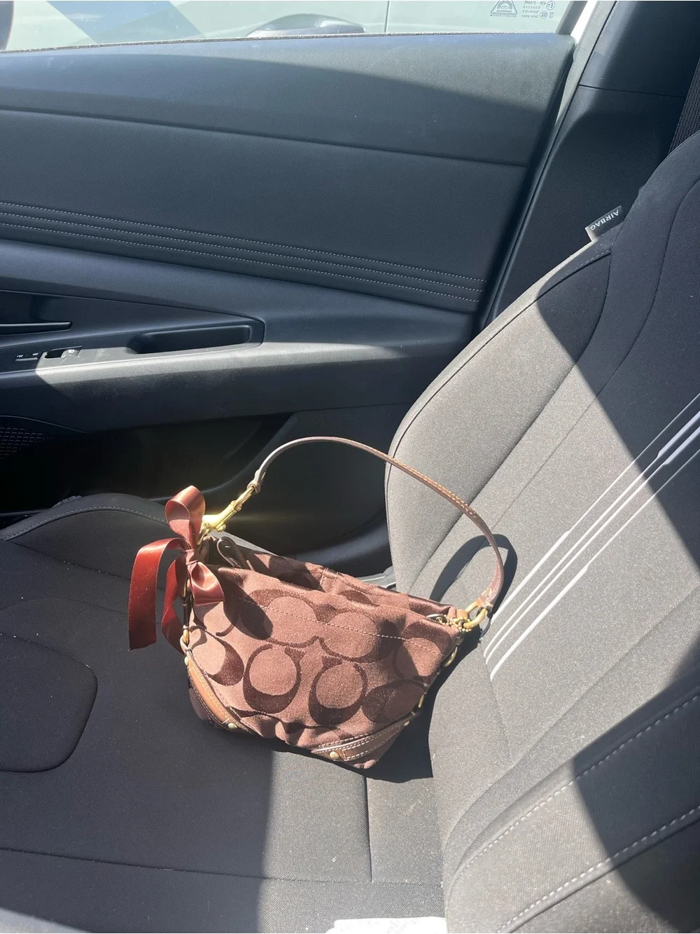 COACH Brown Signature mini hamptons Canvas Shoulder Bag